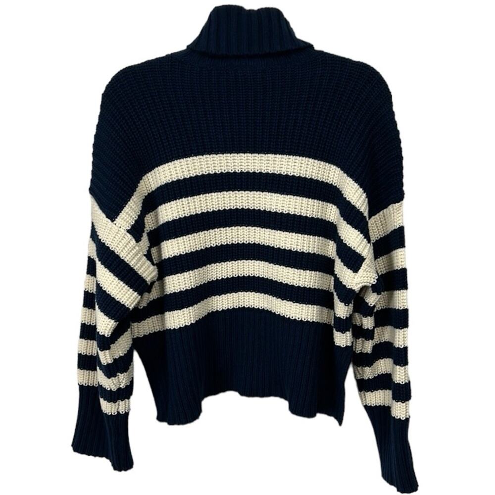 Madewell Wide Rib Turtleneck Sweater Navy and White Striped Women’s size XXS - Picture 8 of 11